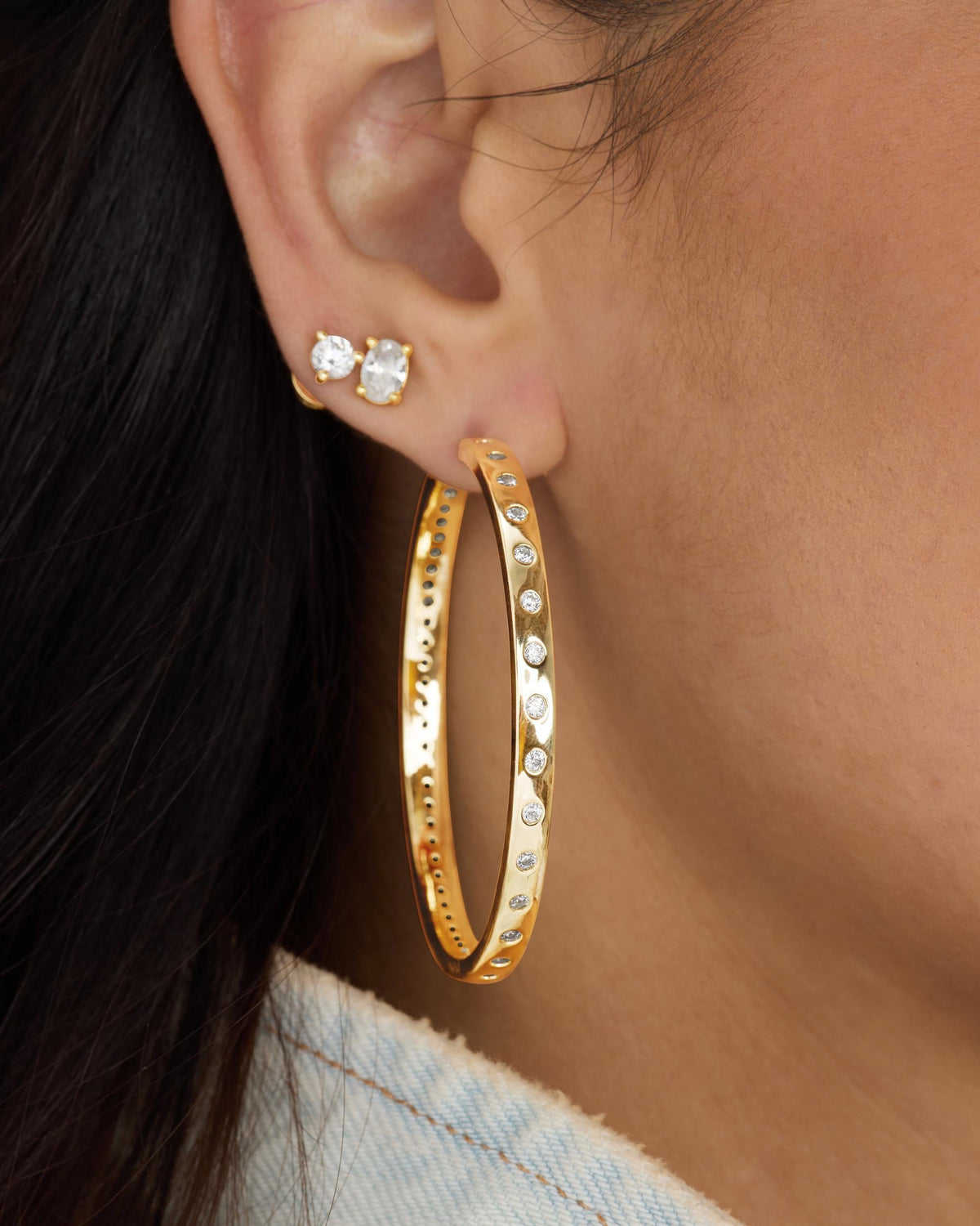 Ashley Infinity Reversible Hoops 2" - Gold|White Diamondettes