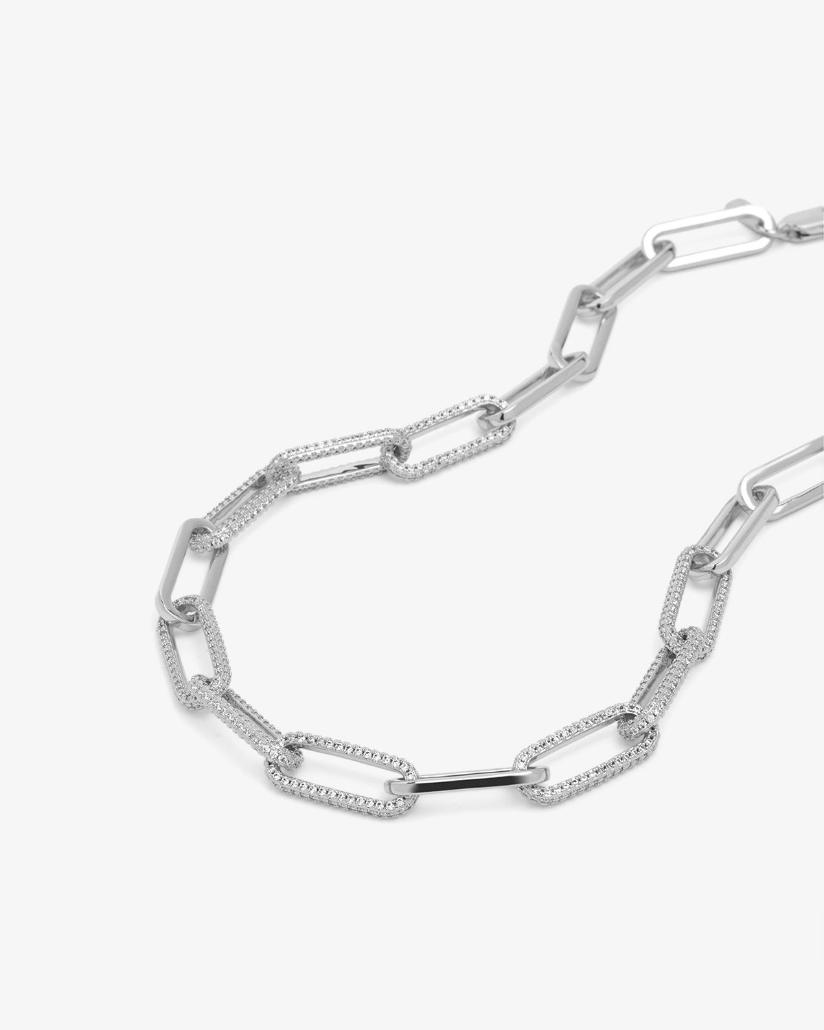 Carrie Pavé Chain Necklace 8mm - Silver|White Diamondettes