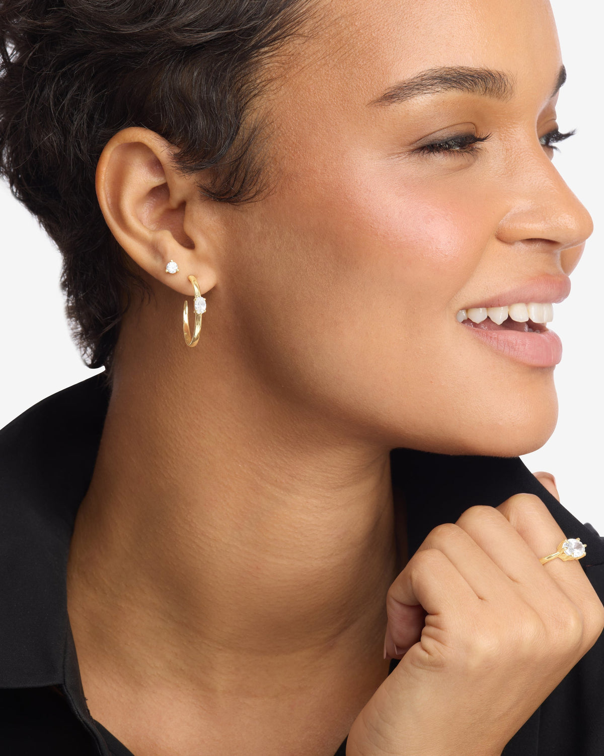 She's on Point Hoops 1" - Gold|White Diamondettes