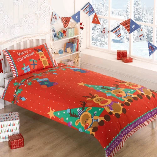 christmas rudolph reindeer children's single duvet set with festive design