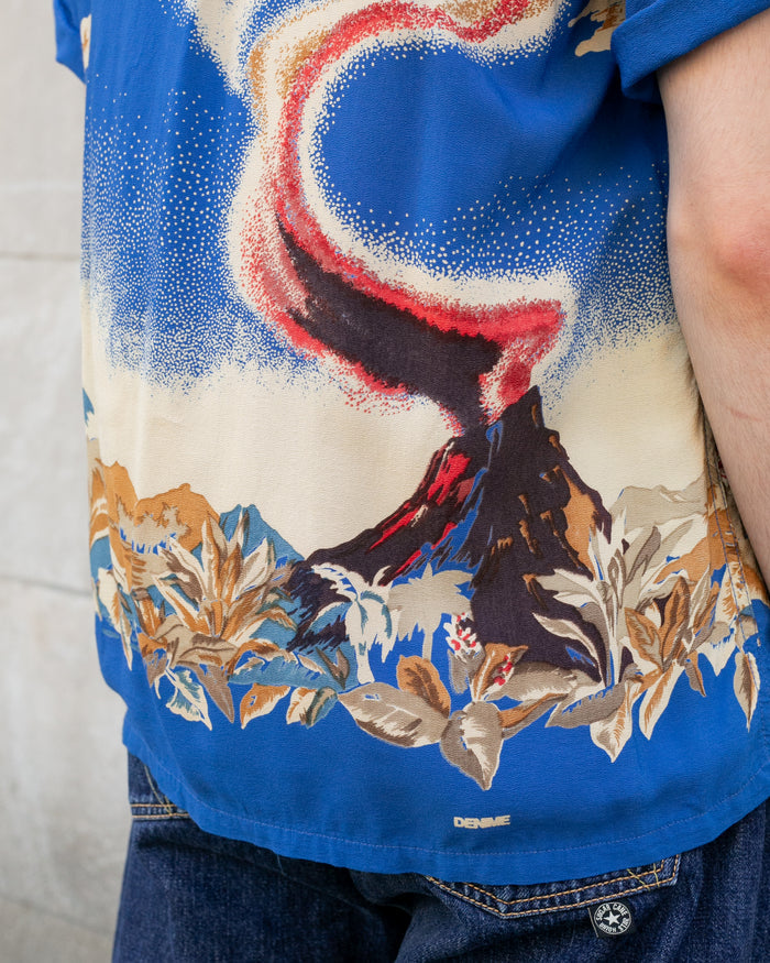 Japanese Repro, Short Sleeve Aloha Shirt, Denime Brand, Blue Volcano - L