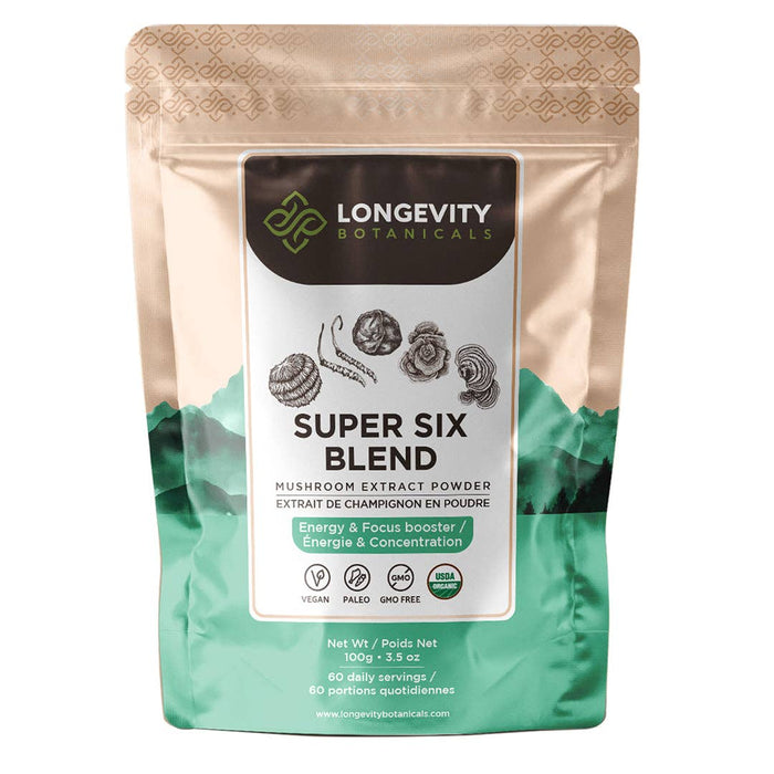 Longevity Botanicals - Organic Super Six Blend Mushroom Extract Powder