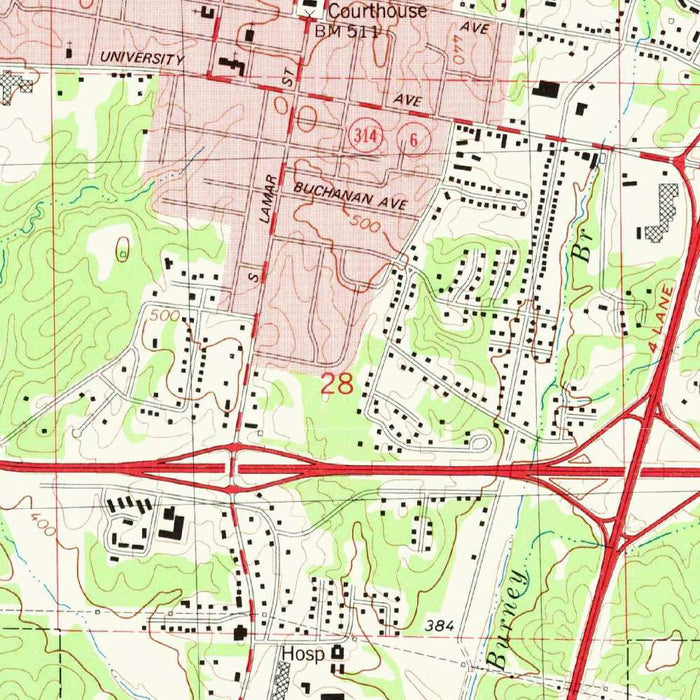 Map of Oxford, Mississippi by USGS, 1980 – Taylor, Water Valley & Sardis Lake