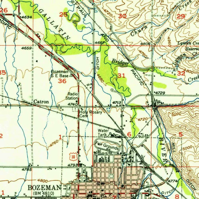 Old Map of Bozeman, Montana by USGS, 1953 – Gallatin Valley & Bridger Mountains