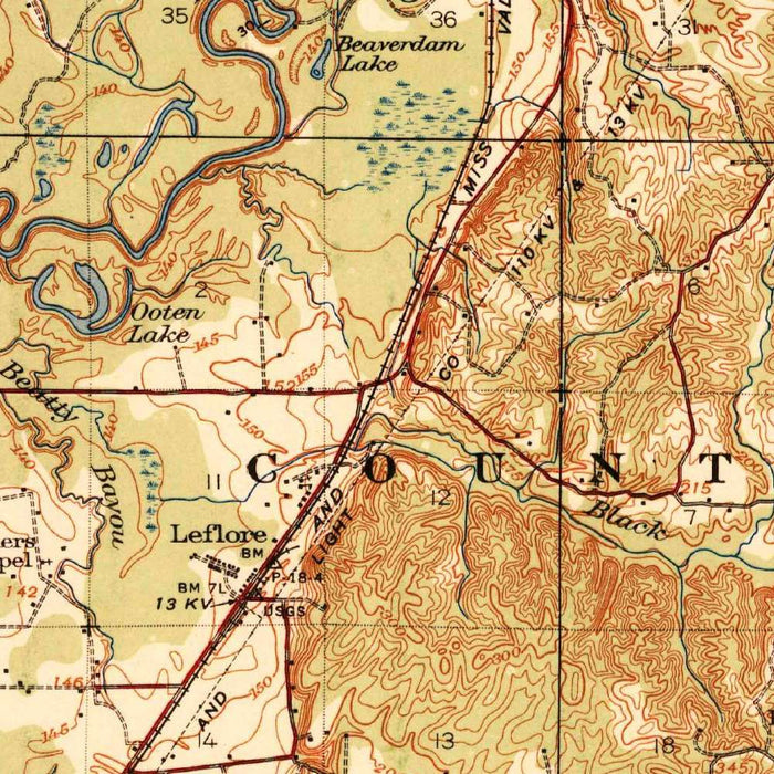 Old Map of Greenwood, Mississippi by USGS, 1940 – Yazoo & Tallahatchie Rivers, Mississippi Delta