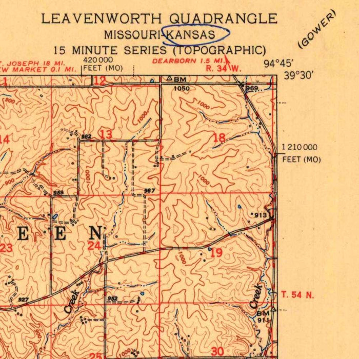 Old Map of Weston, Missouri by USGS, 1951 – Leavenworth, Kansas & Missouri River