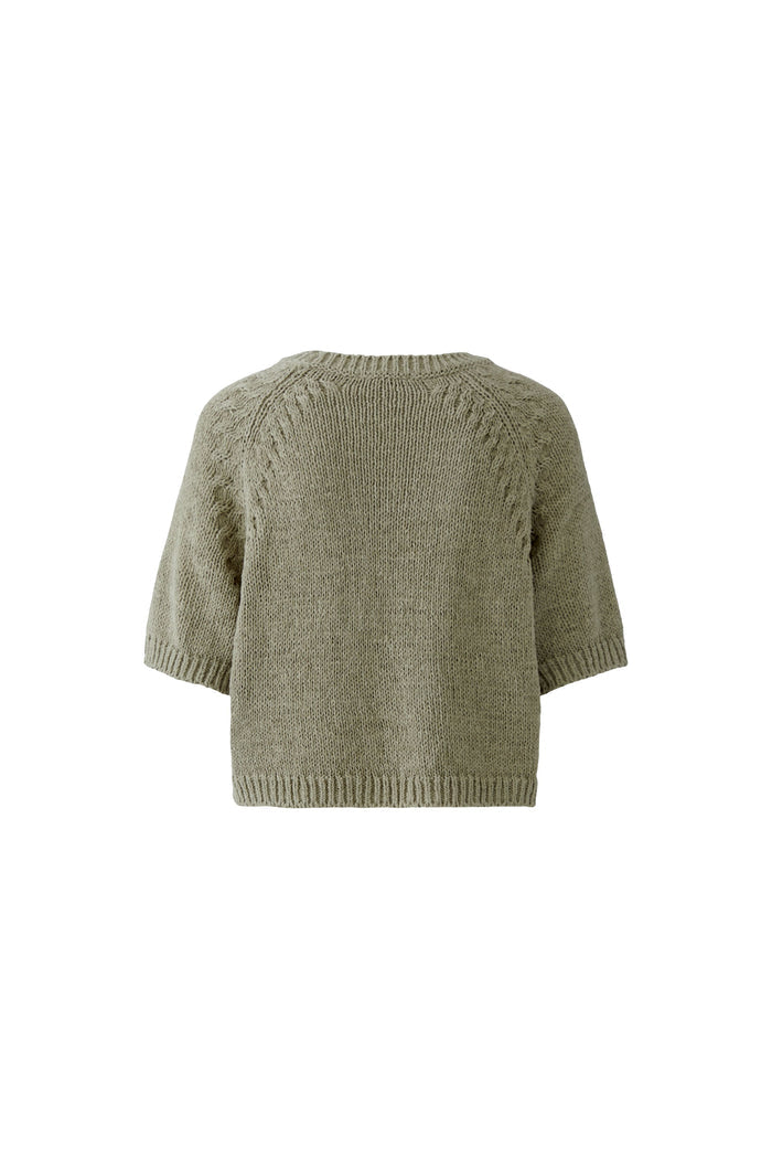 Back view of Oui 97421 Short Sleeve Knit Seagrass Jumper by Oui, shop Oui at Dotique for stylish knitwear pieces