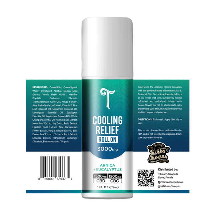 Tillmans Tranquils - CBD/CBG 3000mg Cooling Relief Roll On – Arnica & Eucalyptus