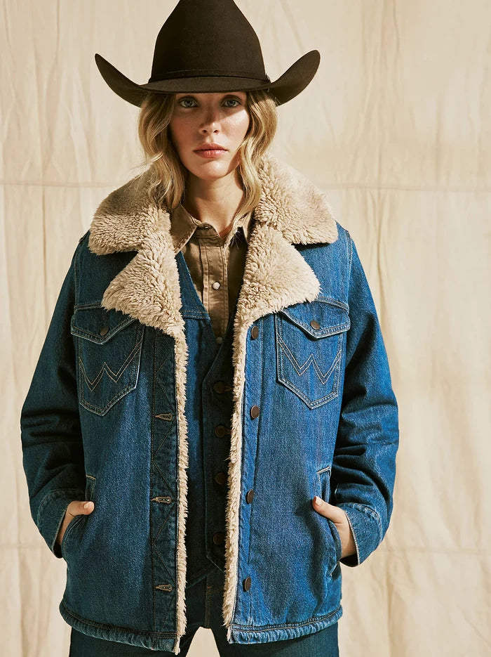 Wrangler Retro Women's Sherpa Lined Denim Range Coat in Ink Denim