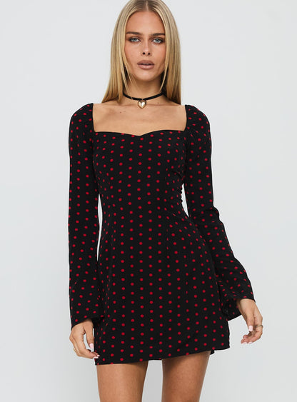 Addisen Long Sleeve Mini Dress Polka Dot