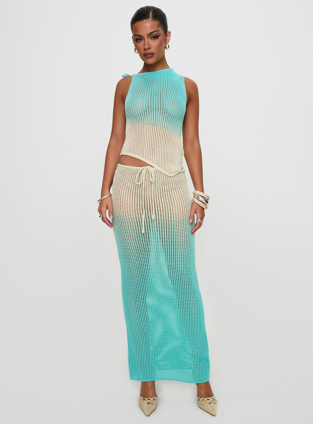 Auralia Knit Maxi Skirt Blue / Cream