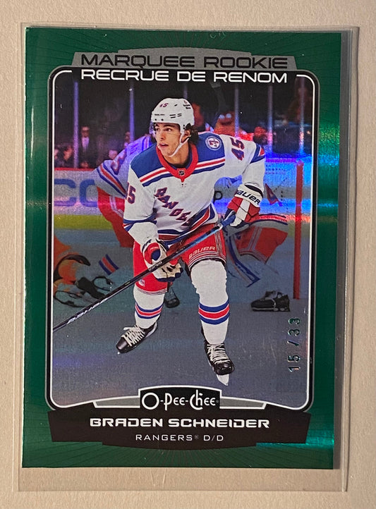 2022-23 UD O-Pee-Chee 547 Branden Schneider - Hockey Marquee Rookie /33 Green