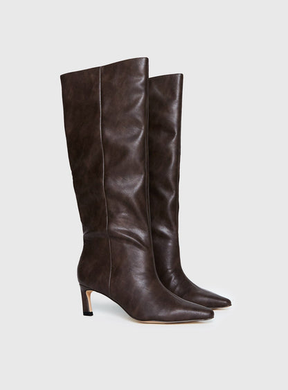 Aminah Knee High Boots Charcoal
