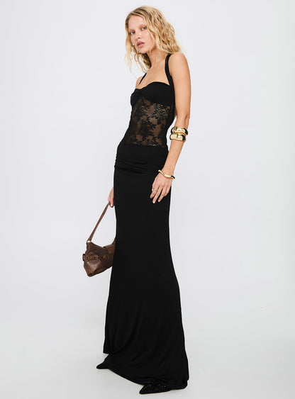 Adalyne Lace Halter Maxi Dress Black