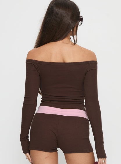Baseline Off Shoulder Top Brown