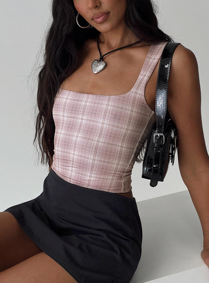 Back In Time Top Pink Check