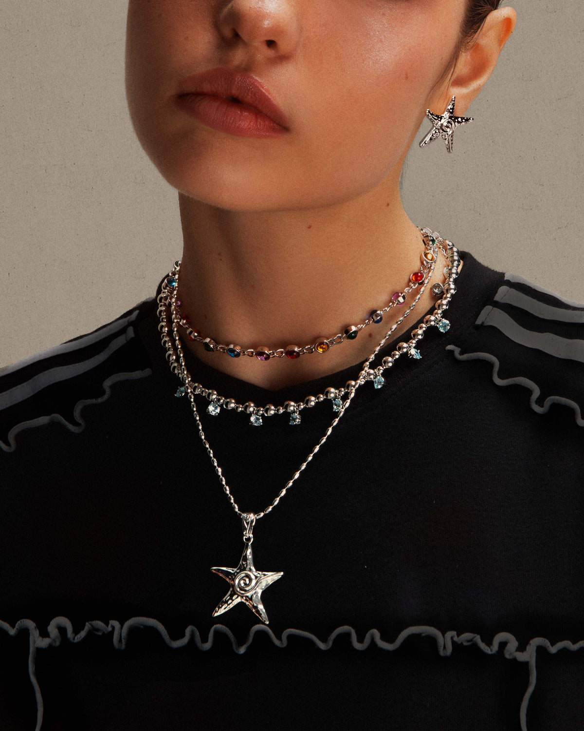 Starfish Necklace & Earrings Set in Silver