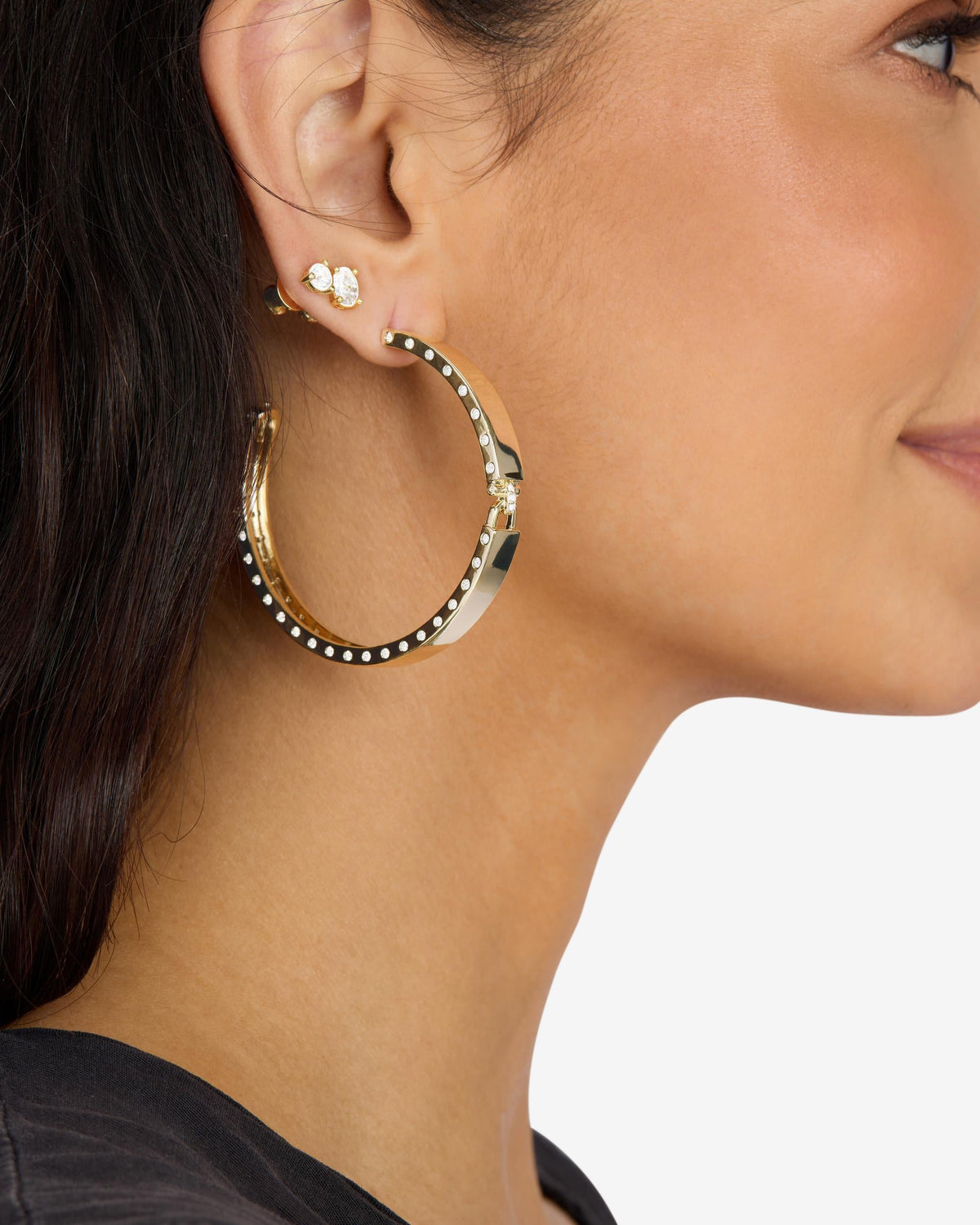 Ashley Lock Hoops 2" - Gold|White Diamondettes