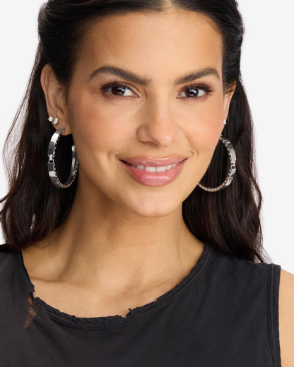 Ashley Lock Hoops 2" - Silver|White Diamondettes
