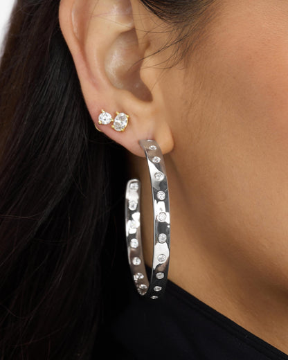 Ashley Rodeo Hoops 2" - Silver|White Diamondettes