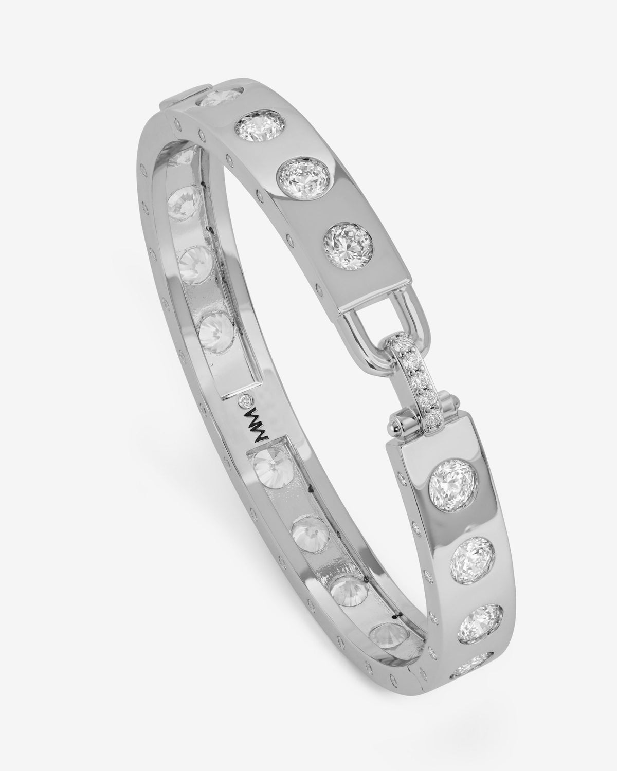 Ashley Rodeo Lock Cuff 9mm - Silver|White Diamondettes