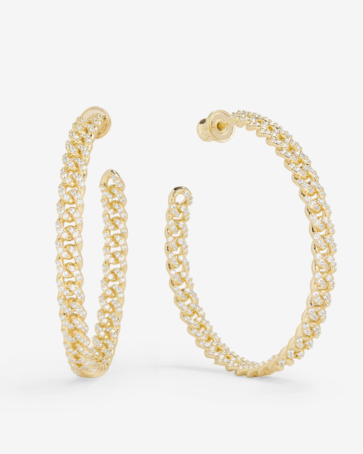 Pavé Julian Chain Hoops 2" - Gold|White Diamondettes