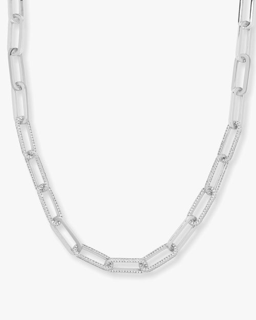 Carrie Pavé Chain Necklace 8mm - Silver|White Diamondettes