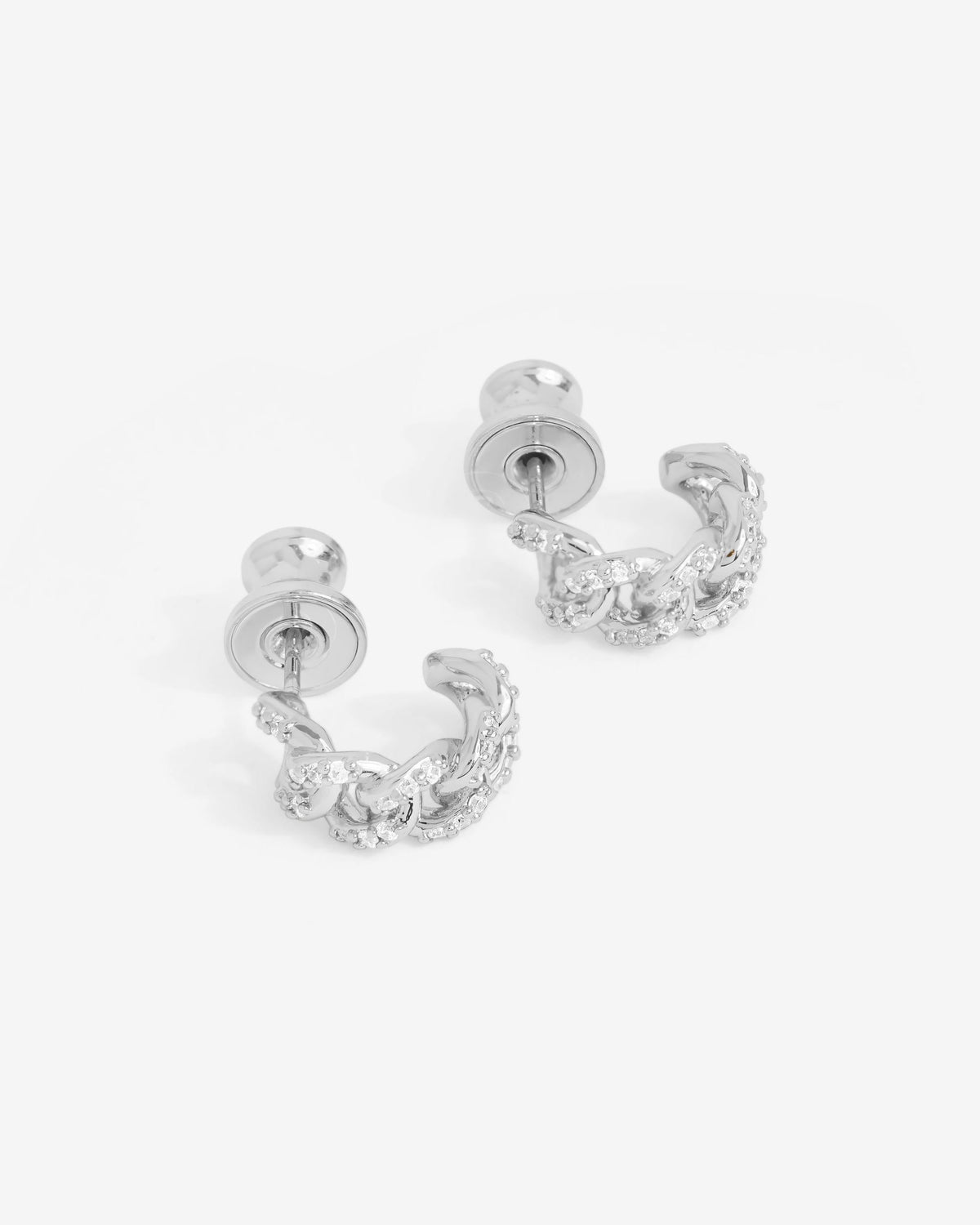 Pavé Julian Chain Huggies - Silver|White Diamondettes