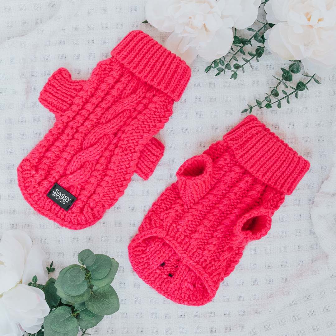 Pet Cable Knit Sweater - Hot Pink