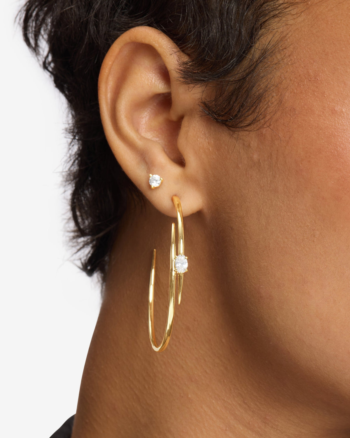She's on Point Lasso Hoops 2" - Gold|White Diamondettes