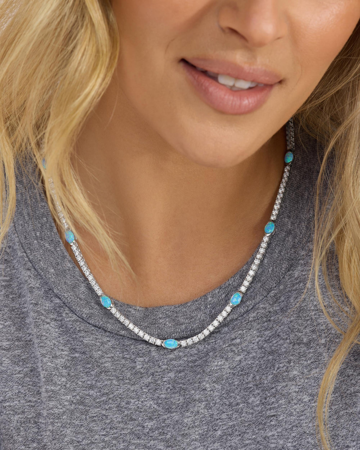 The Maven Tennis Necklace 3mm - Silver|Blue Opal