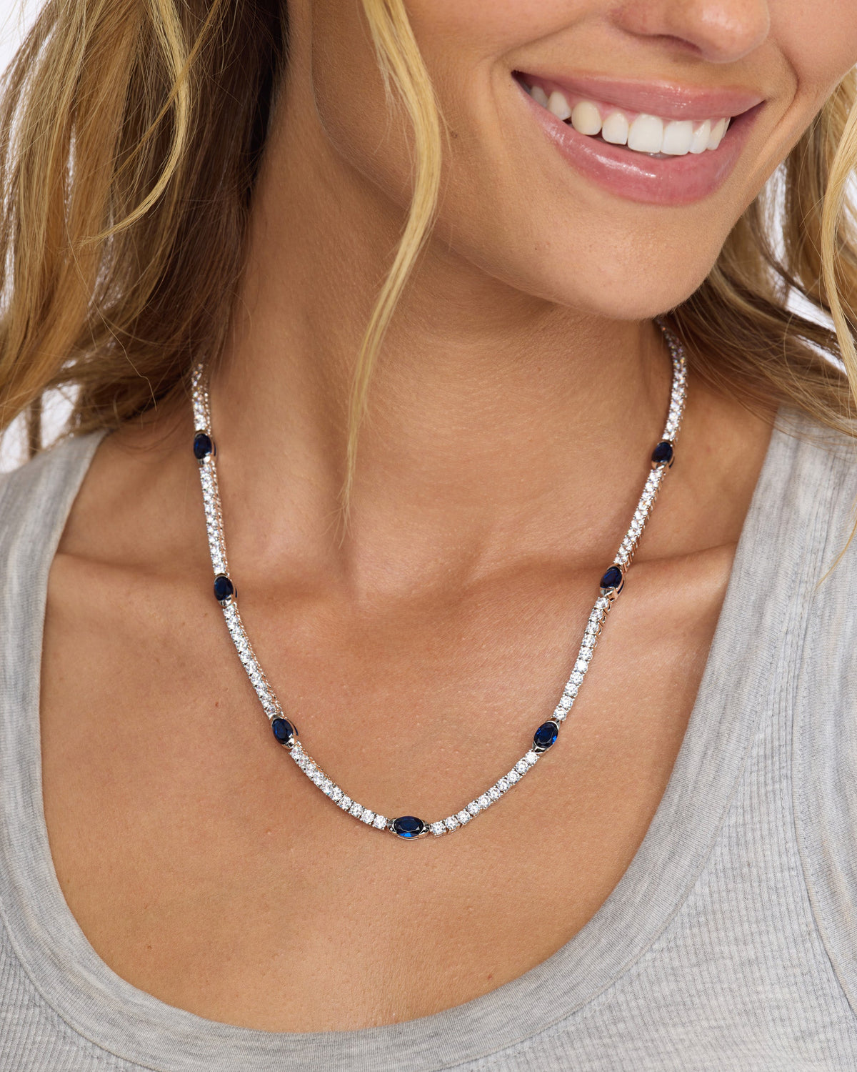 The Maven Tennis Necklace 3mm - Silver|Blue Sapphire