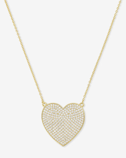 XL You Have My Whole Heart Pavé Necklace - Gold|White Diamondettes