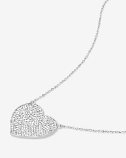 XL You Have My Whole Heart Pavé Necklace - Silver|White Diamondettes