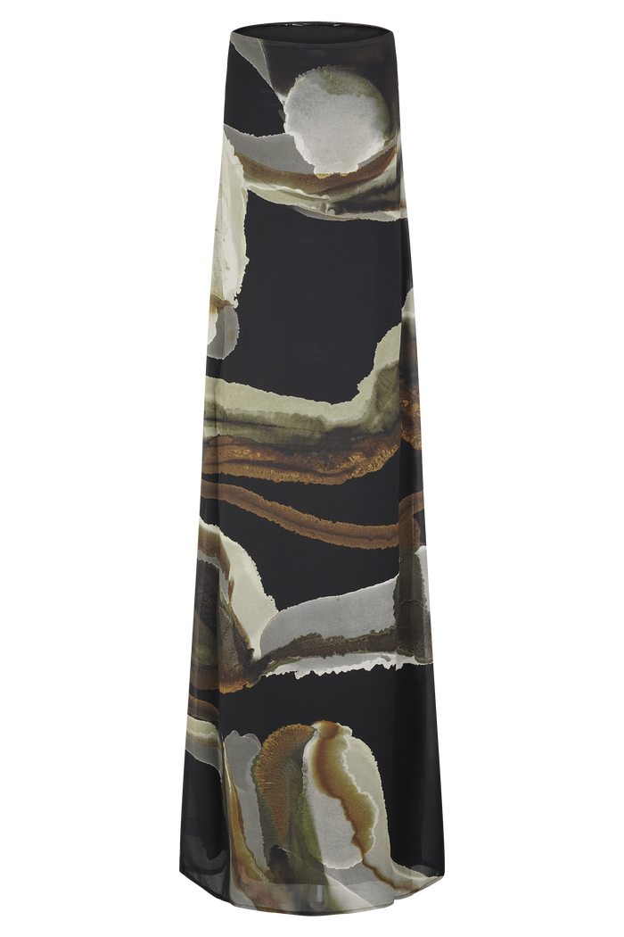 Amaya Strapless Chiffon Maxi Dress - Green Fluid Reverie Print