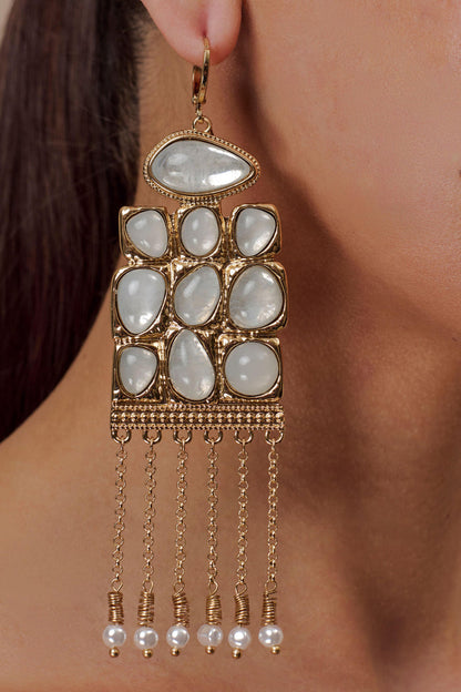 Annika Horizontal Resin Drop Earrings - Gold