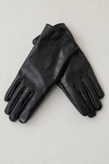 Atlas Faux Leather Crocodile Gloves - Black