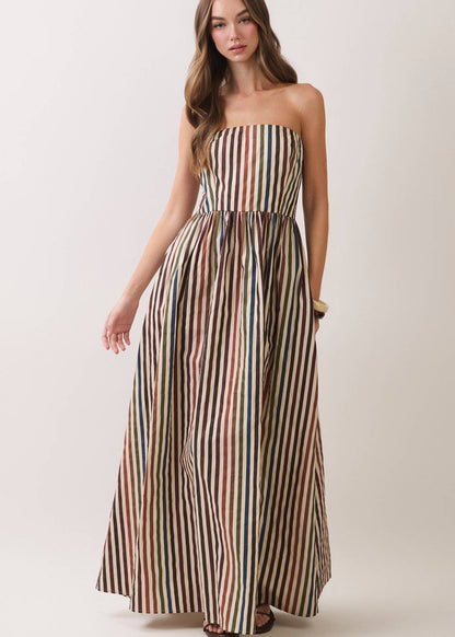 tcec fall Autumn State of Mind Multi Stripe Strapless Maxi Dress best seller