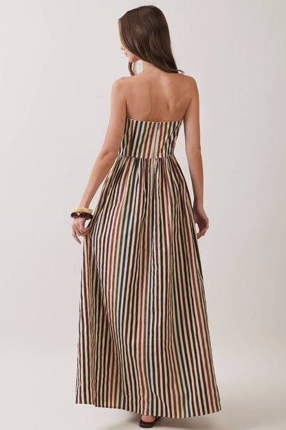 Autumn State of Mind Multi Stripe Strapless Maxi Dress