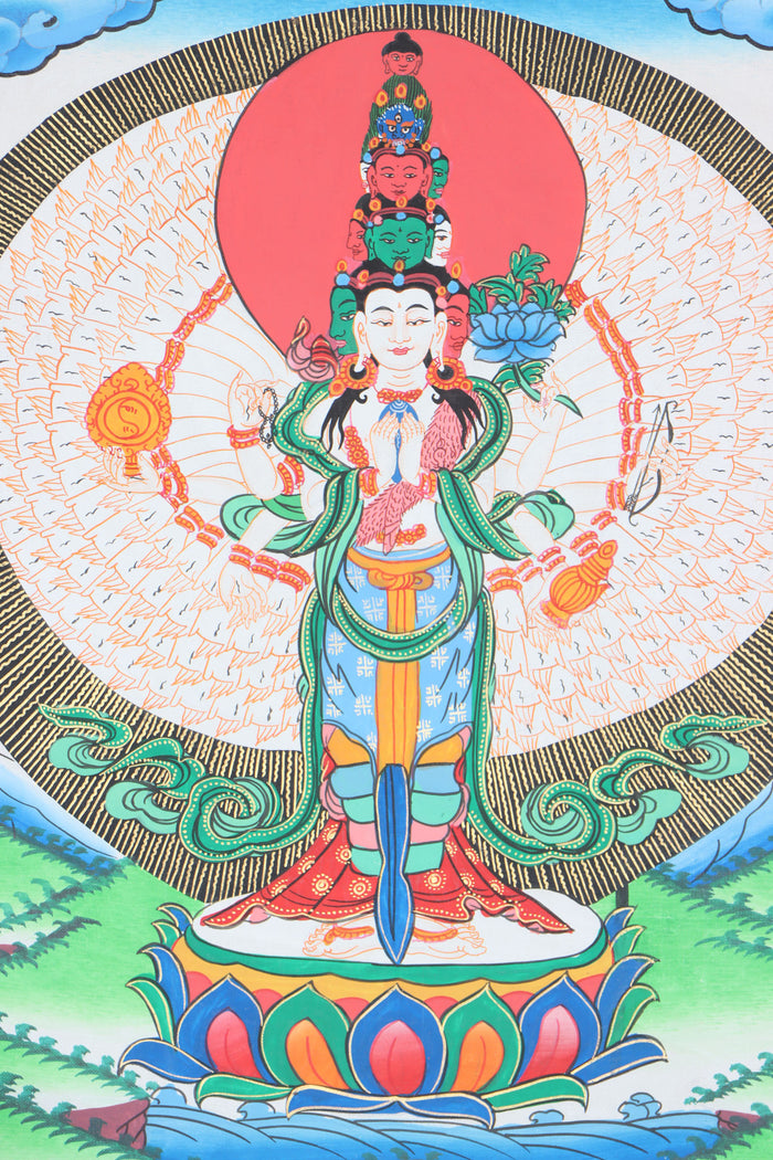 Avalokiteshvara Brocade Thangka - Tibetan Painting