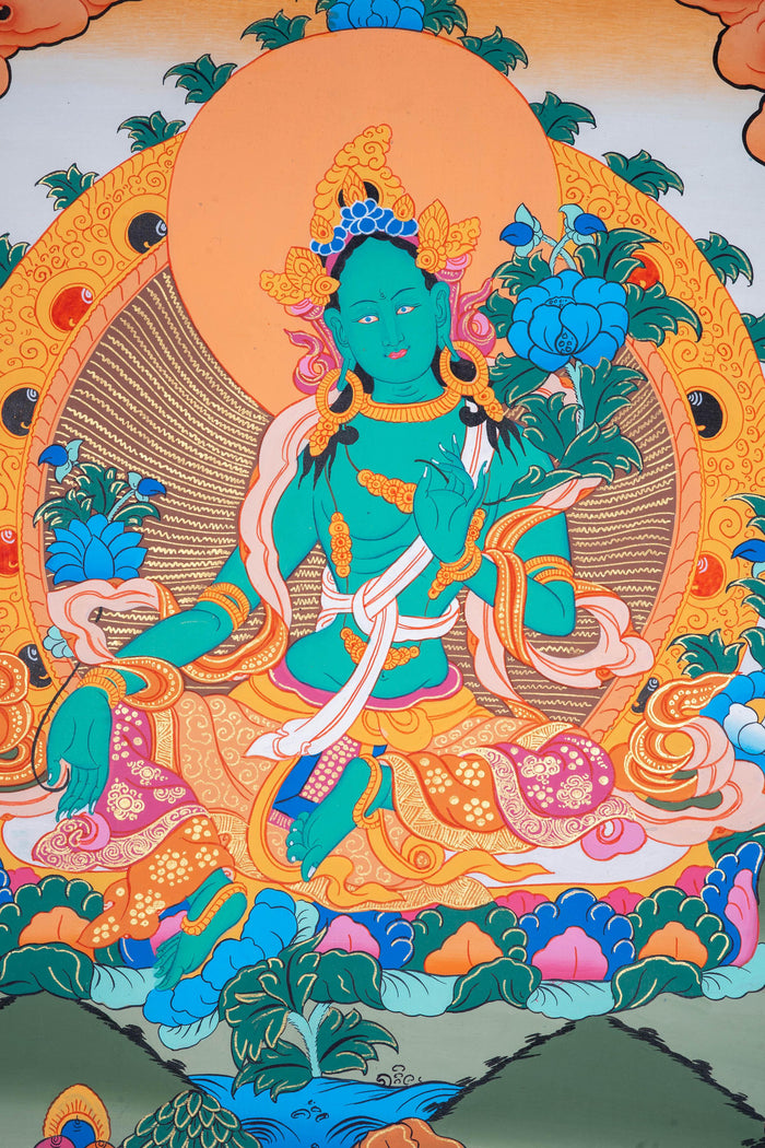Beautiful Green Tara Tibetan Thangka Art - Himalayas Shop