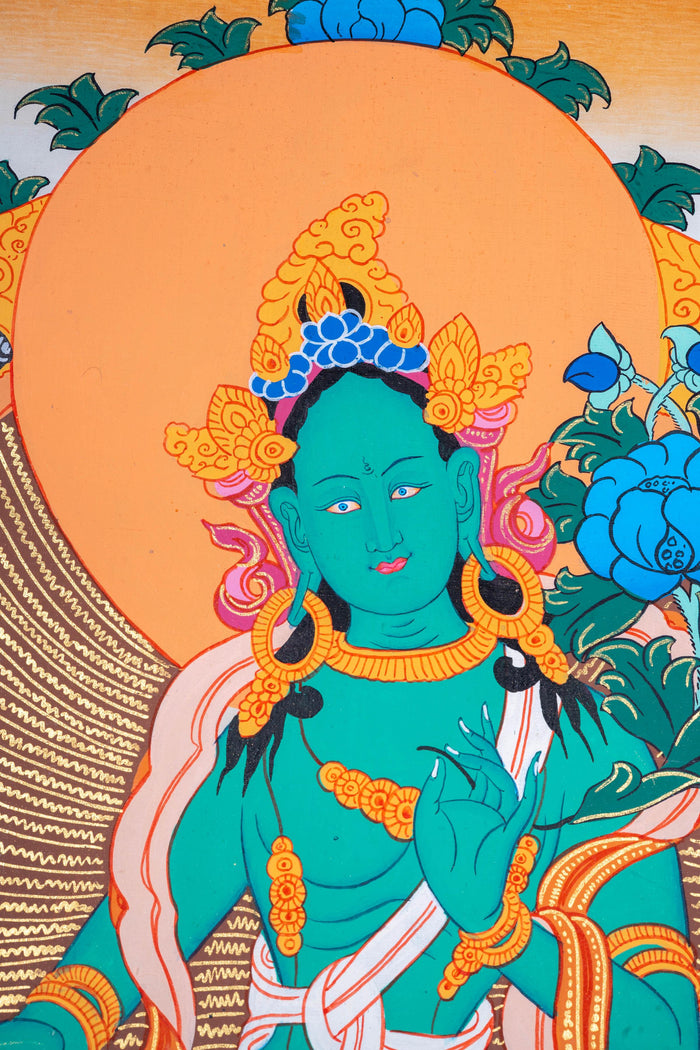 Beautiful Green Tara Tibetan Thangka Art - Himalayas Shop
