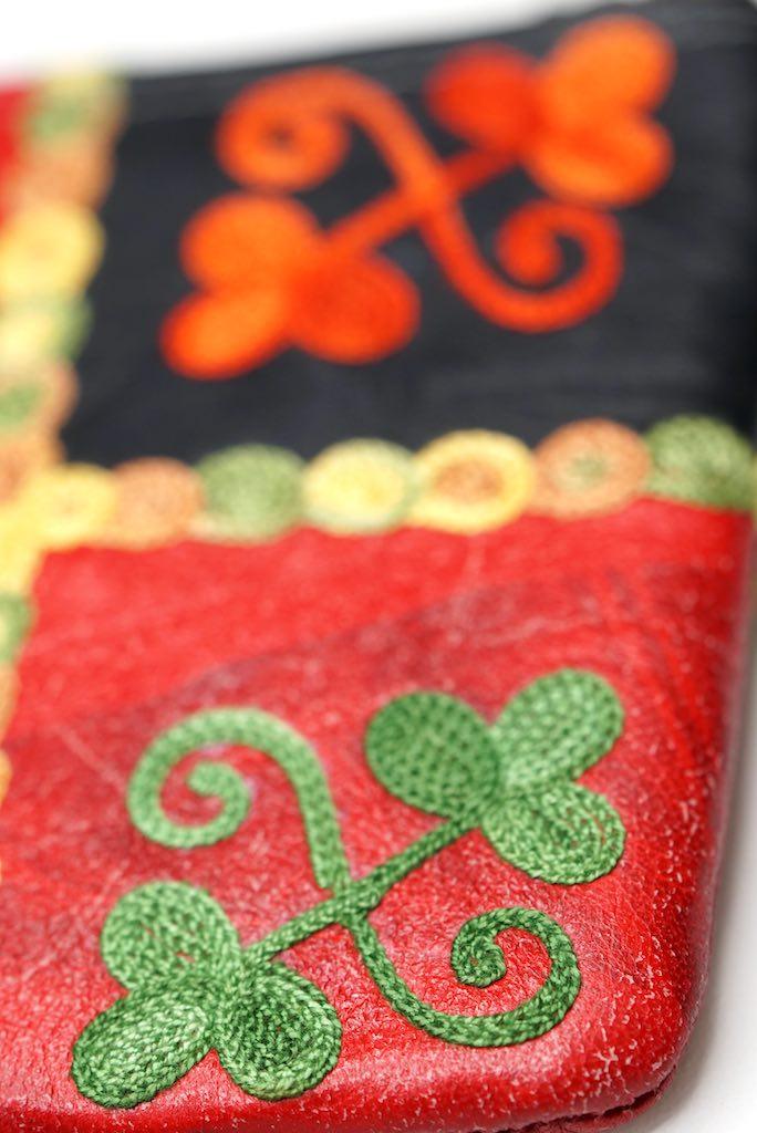 Fair trade womens purse with kashmiri design hand embroidery colorful purse.