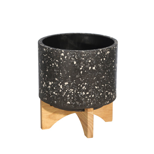 Black Terrazo 8" Planter with Stand