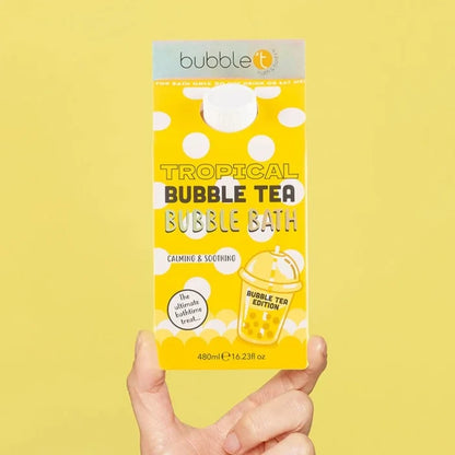 bubble t tropical bubble bath 480ml bottle showing colourful tropical design and packaging