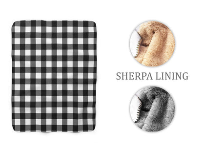 Classic Black & White Plaid Sherpa Fleece Blanket - SFB38