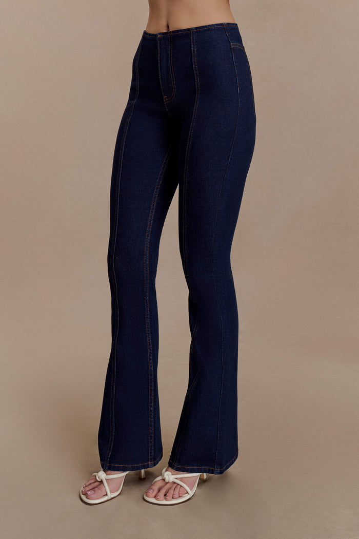 Clio Paneled Flare Jeans - Indigo Blue