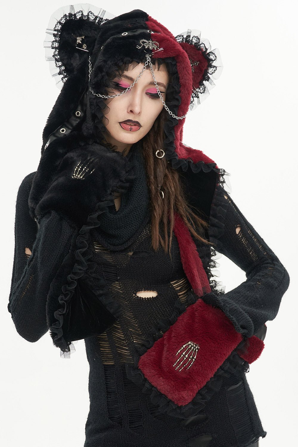 Creepy Cuddles Bear Ear Hat [RED/BLACK]