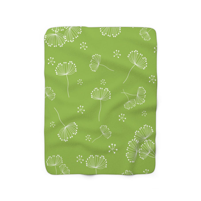 Dandelion Sherpa Fleece Blanket | Apple Green & White - SFB23