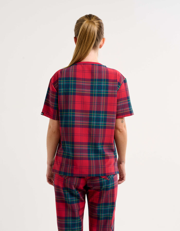 Essential Crewneck Scrub Top - Christmas Red Tartan
